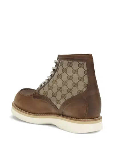 Gucci High-top Round Toe Bootie With Contrast Sole In Brown