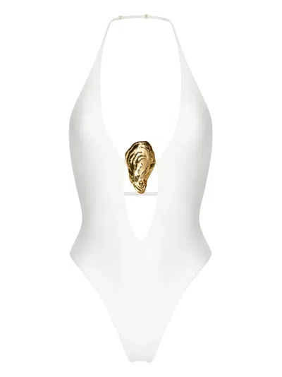 Korobeynikov Scoop-neck Shell-embellished Swimsuit In White