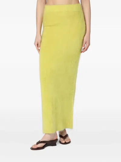 Soft Goat Long Lime-coloured Brushed Cashmere Skirt In Yellow