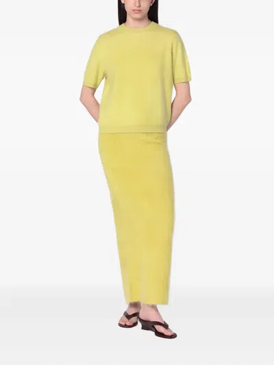 Soft Goat Long Lime-coloured Brushed Cashmere Skirt In Yellow
