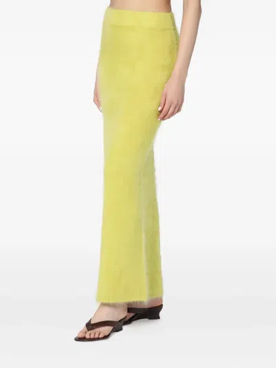 Soft Goat Long Lime-coloured Brushed Cashmere Skirt In Yellow