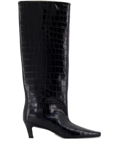 Totême Brown Crocodile-embossed Leather Boots In Black