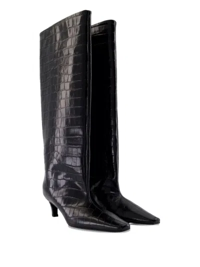 Totême Brown Crocodile-embossed Leather Boots In Black