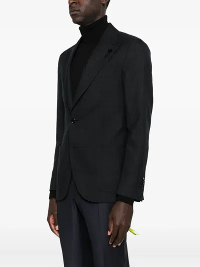 Lardini Checked Button Jacket In Blue