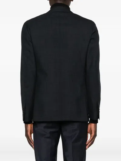 Lardini Checked Button Jacket In Blue