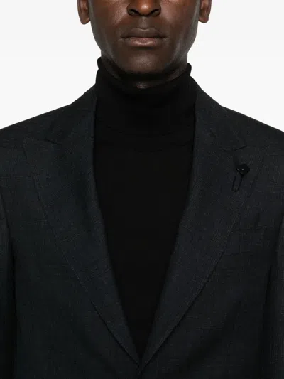 Lardini Checked Button Jacket In Blue