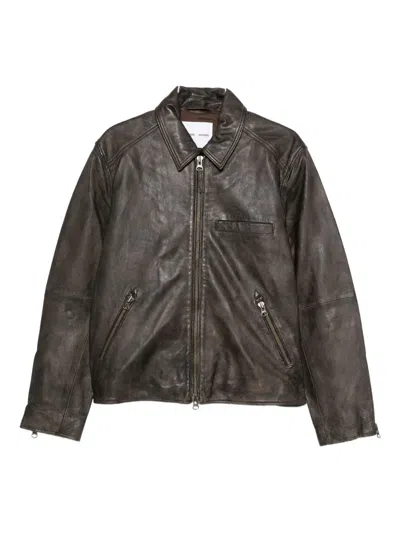 Samsoe & Samsoe Sacliff X Zip-front Leather Jacket In Brown