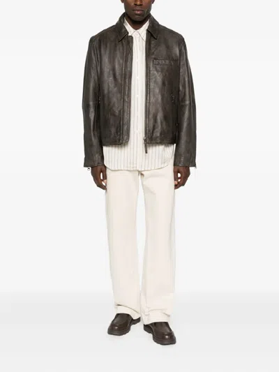 Samsoe & Samsoe Sacliff X Zip-front Leather Jacket In Brown