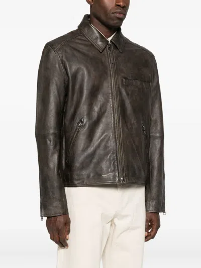 Samsoe & Samsoe Sacliff X Zip-front Leather Jacket In Brown