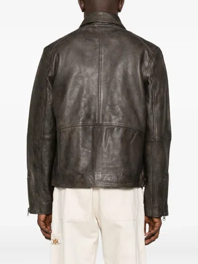 Samsoe & Samsoe Sacliff X Zip-front Leather Jacket In Brown
