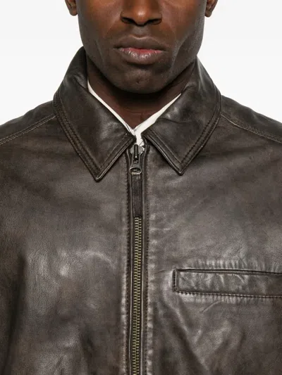 Samsoe & Samsoe Sacliff X Zip-front Leather Jacket In Brown
