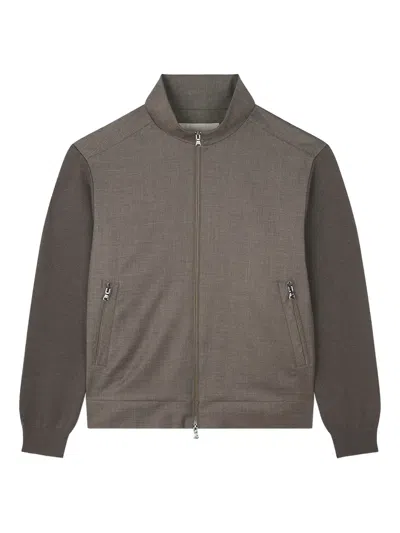 Paul & Shark Merino Wool Hybrid Zip-up Cardigan In Green