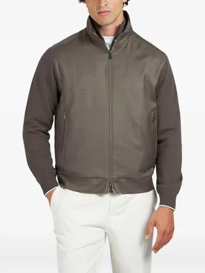 Paul & Shark Merino Wool Hybrid Zip-up Cardigan In Green