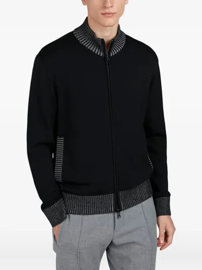 Paul & Shark Soft Cool Touch Wool Sweater With Zip Closure In Black
