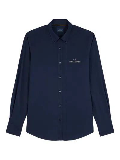 Paul & Shark Cotton Poplin Shirt With Reflective Print In Blue