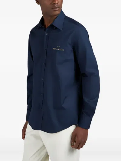 Paul & Shark Cotton Poplin Shirt With Reflective Print In Blue