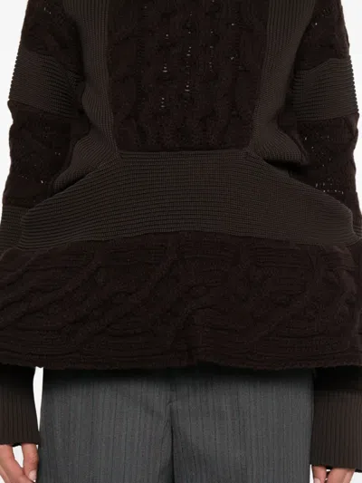 Sacai Wool Knit Round Neck Pullover In Burgundy