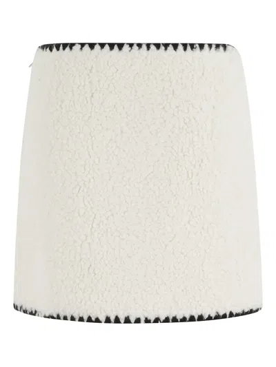 Ermanno Firenze Textured Mini Skirt In Teddy Fabric In White