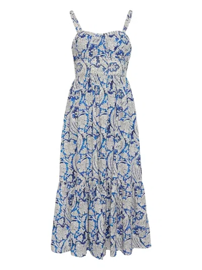 Ulla Johnson Nadine Floral Cotton-blend Midi Dress In Blue