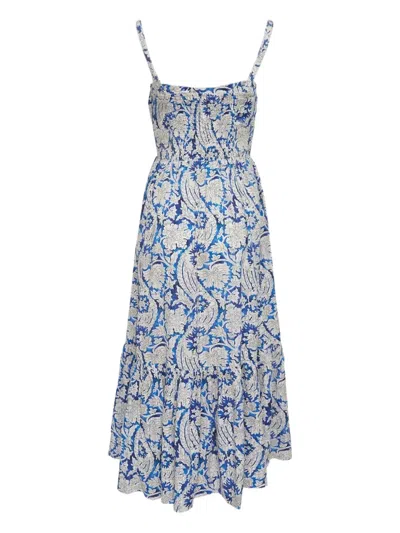 Ulla Johnson Nadine Floral Cotton-blend Midi Dress In Blue