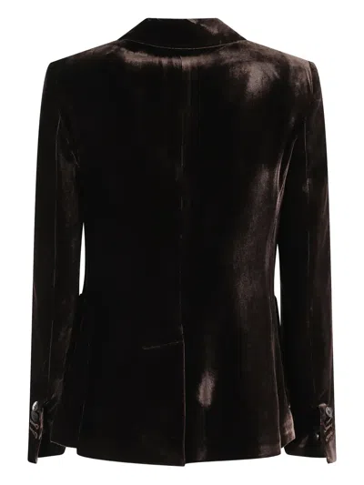 Kiltie Single-breasted Velvet Jacket With Revered Collar In Brown