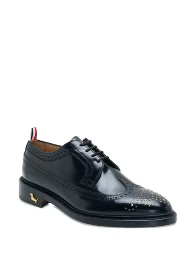 Thom Browne Black Spazzolato Leather Longwing Brogues In Black