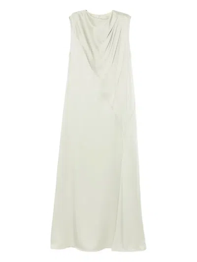 百褶无袖超长连衣裙