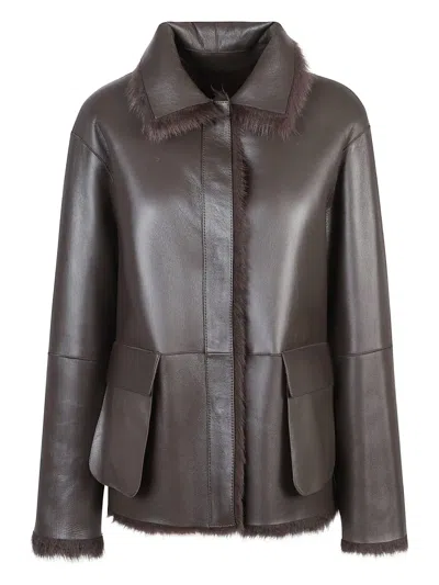 Desa 1972 Reversible Shearling Boxy Jacket In Brown