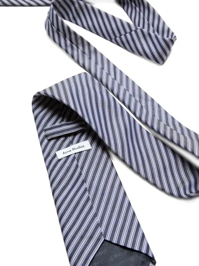 Acne Studios Striped-pattern Silk Tie In Gray