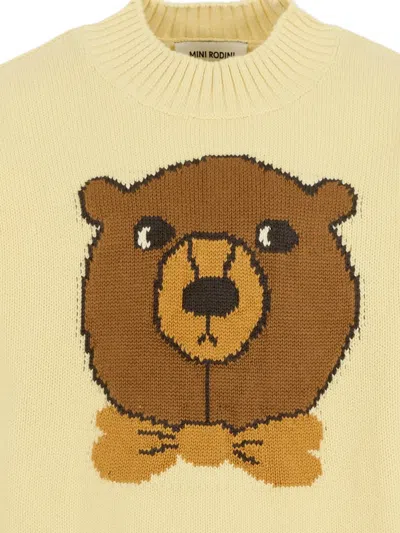 Mini Rodini Beige Sweater For Kids With Bear In Yellow