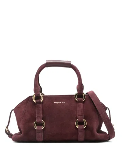 Alexander Mcqueen Suede Ring-detail Satchel In Red