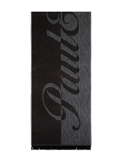 Paul & Shark Monogram Wool Scarf In Black