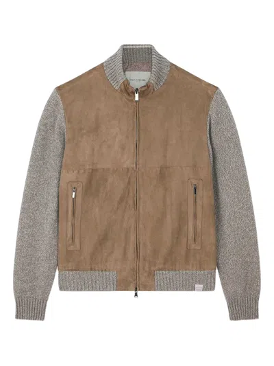 Paul & Shark Suede Wool-paneled Bomber Jacket In Brown