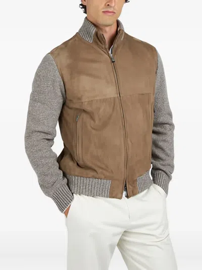 Paul & Shark Suede Wool-paneled Bomber Jacket In Brown