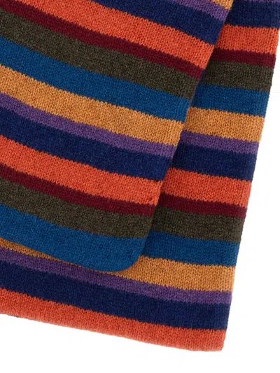 Paul Smith Bordeaux Horizontal Striped Wool Scarf In Multi
