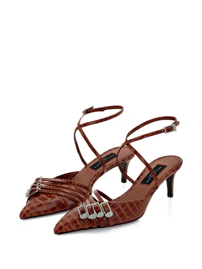 Philipp Plein Multi-strap Low-heel Slingback Cocco Print In Brown