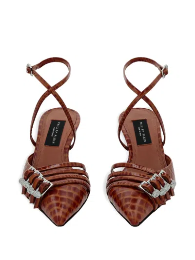 Philipp Plein Multi-strap Low-heel Slingback Cocco Print In Brown