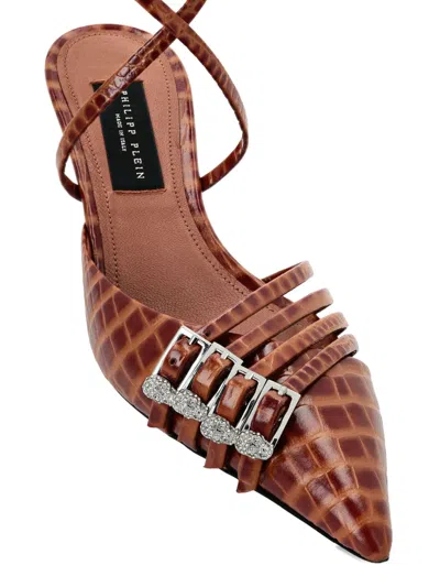 Philipp Plein Multi-strap Low-heel Slingback Cocco Print In Brown