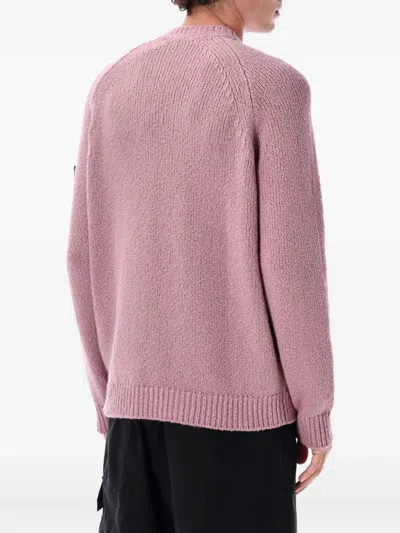 Stone Island Classic Knit Blue Sweater With Ribbed Detailing In Pink