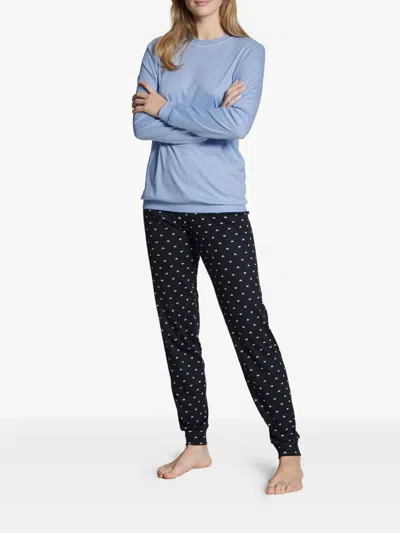 Calida Long-sleeve Heart-print Pyjamas In Blue