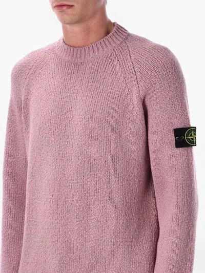 Stone Island Classic Knit Blue Sweater With Ribbed Detailing In Pink