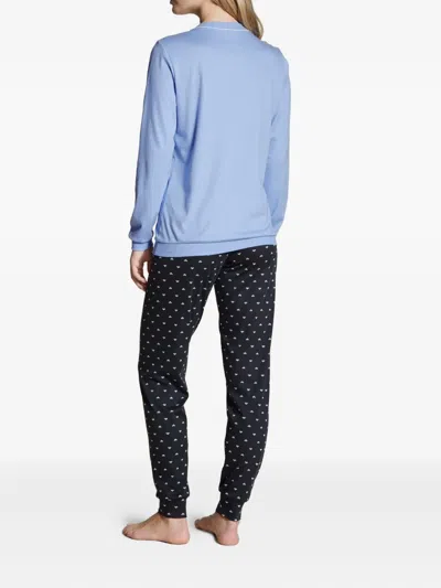 Calida Long-sleeve Heart-print Pyjamas In Blue