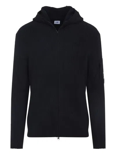 C.p. Company Tailored Hooded Sweater With Zippered Arm Pocket In Blue