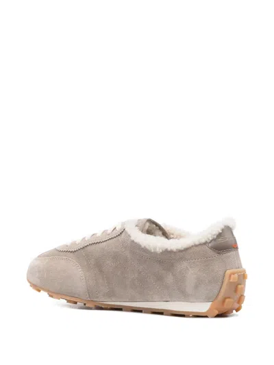 Santoni Suede And Shearling Sneakers In Neutral