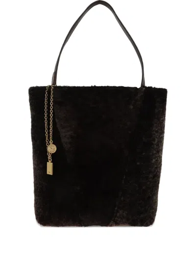 Chloé Chloe Women Dark Brown Shearling Large Chloã¨ Spin Shopping Bag In Brown