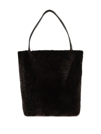 Chloé Chloe Women Dark Brown Shearling Large Chloã¨ Spin Shopping Bag In Brown