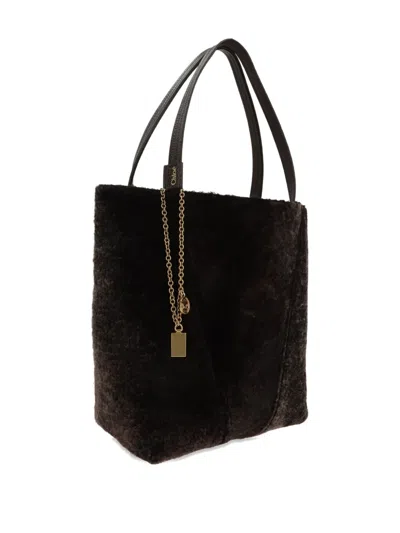 Chloé Chloe Women Dark Brown Shearling Large Chloã¨ Spin Shopping Bag In Brown