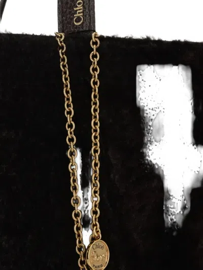 Chloé Chloe Women Dark Brown Shearling Large Chloã¨ Spin Shopping Bag In Brown