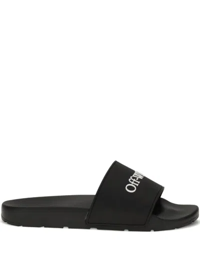 Off-white Bookish Open Toe Slip-on Slides In Black