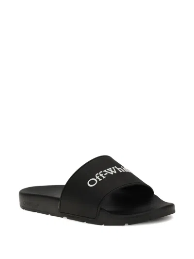 Off-white Bookish Open Toe Slip-on Slides In Black
